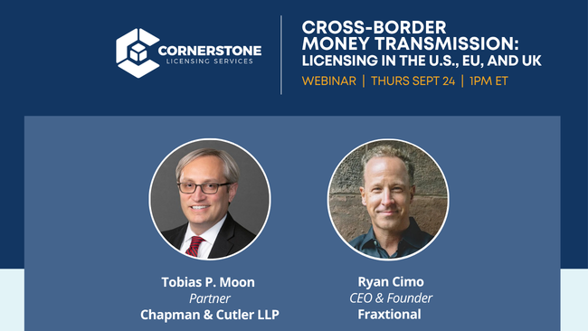 Webinar promotional graphic for cross-border money transmission licensing