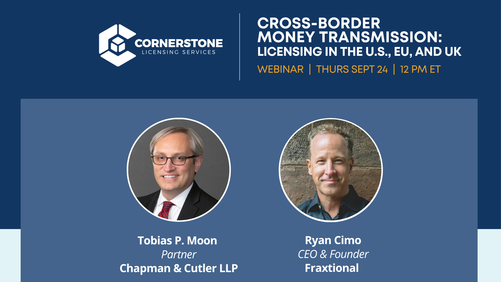 Webinar promotional graphic for cross-border money transmission licensing