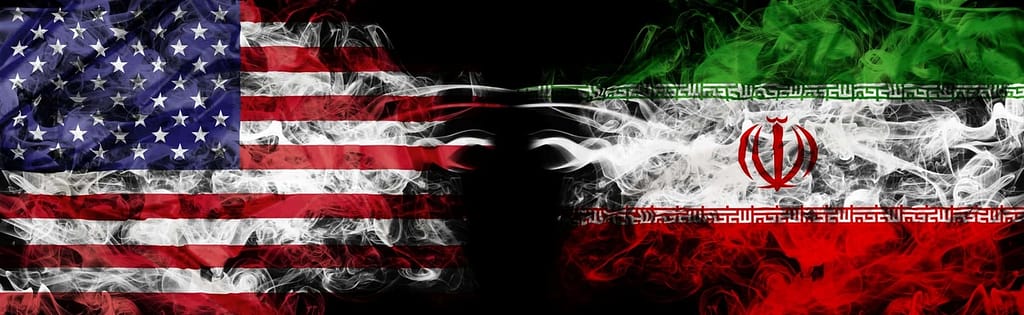a flag with smoke