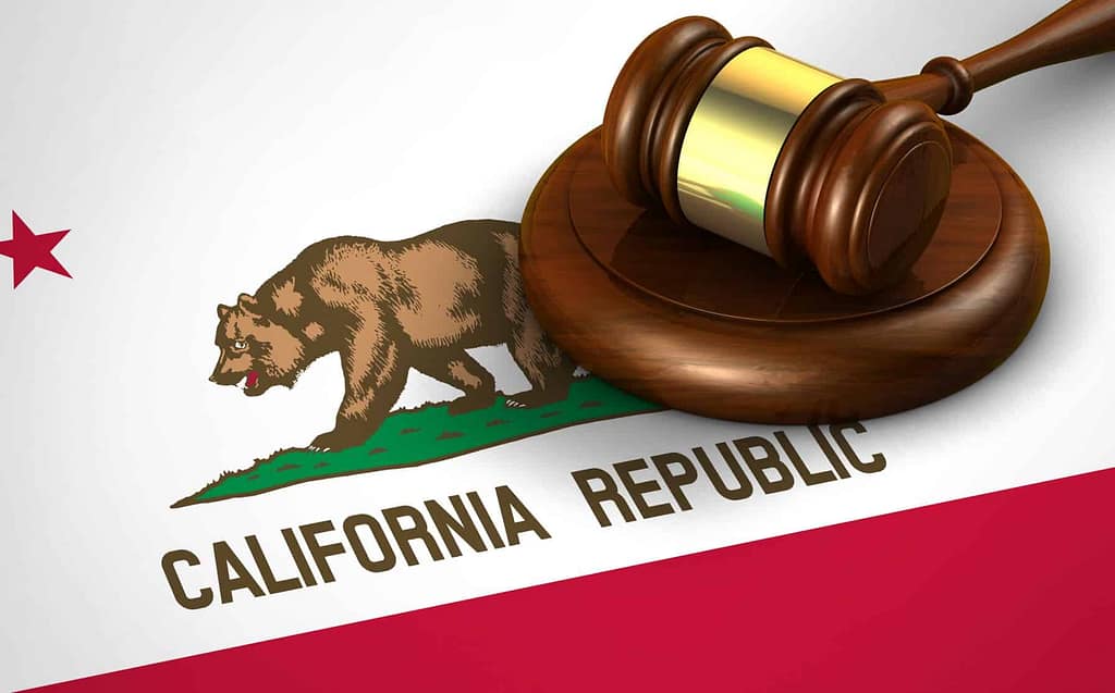 a gavel on a flag